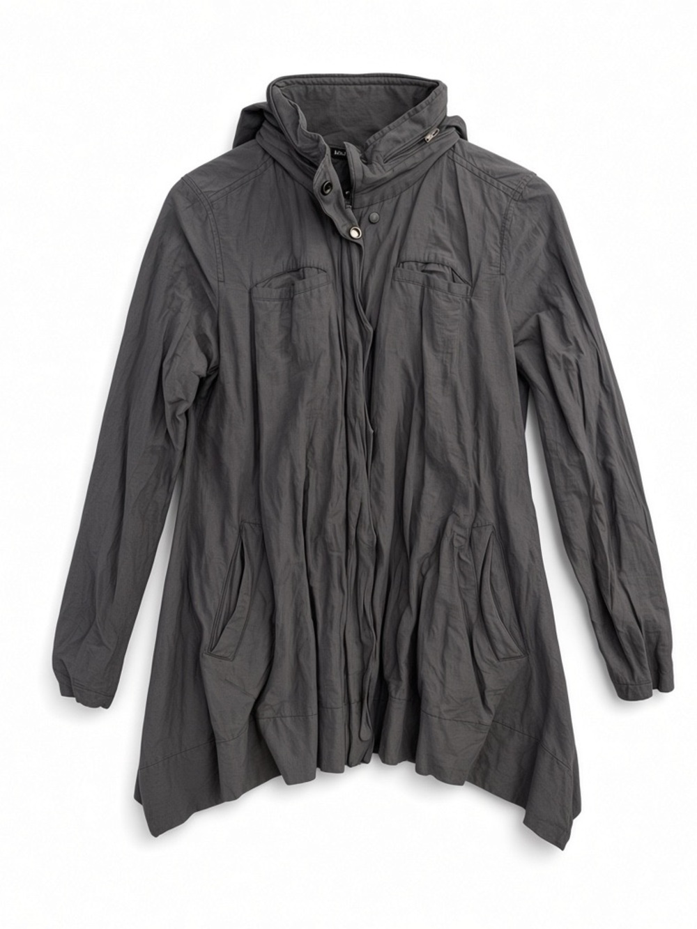 Eileen Fisher Convertible Organic Cotton Lightweight Jacket Hood XS Grey Coat